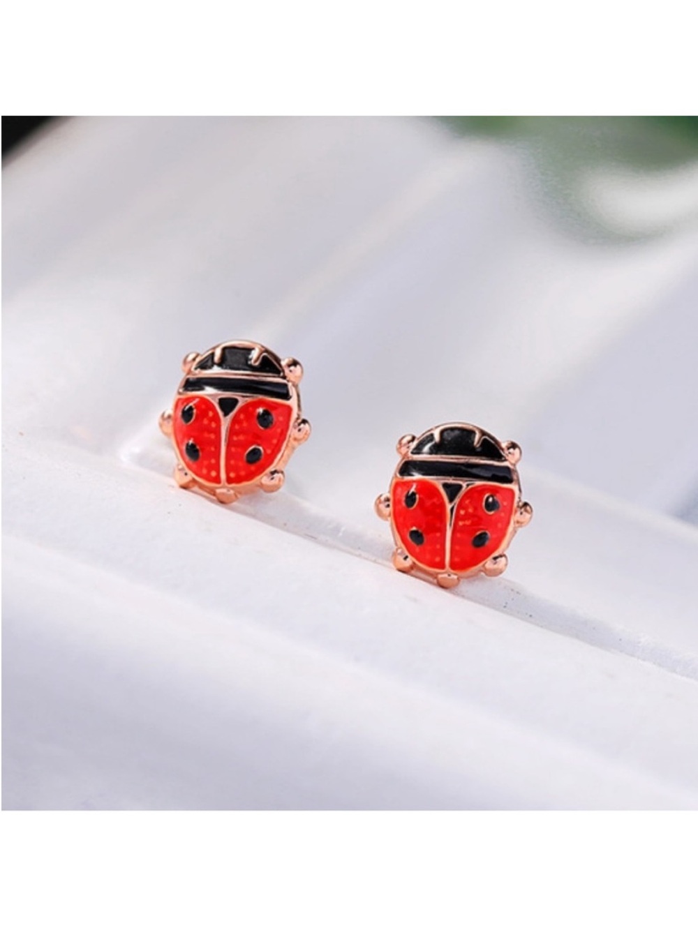 BOUTIQUE Cute Ladybug Dainty Minimalist Stud Post Earrings - Picture 3 of 7